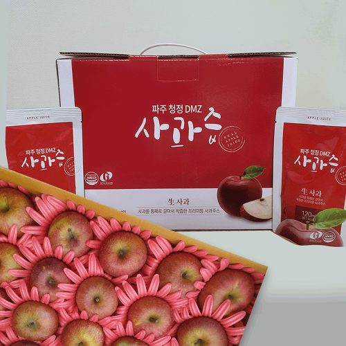 DMZ 꿀 사과 5kg + 착즙사과즙  50포 선물세트